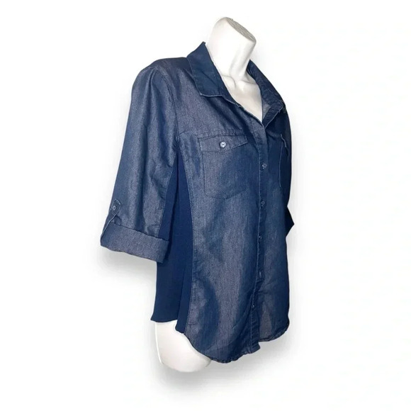Cavalini Petite Collection Dark Wash Denim Shirt, PXL, ButtonUp with 3/4 Sleeves - Picture 5 of 8